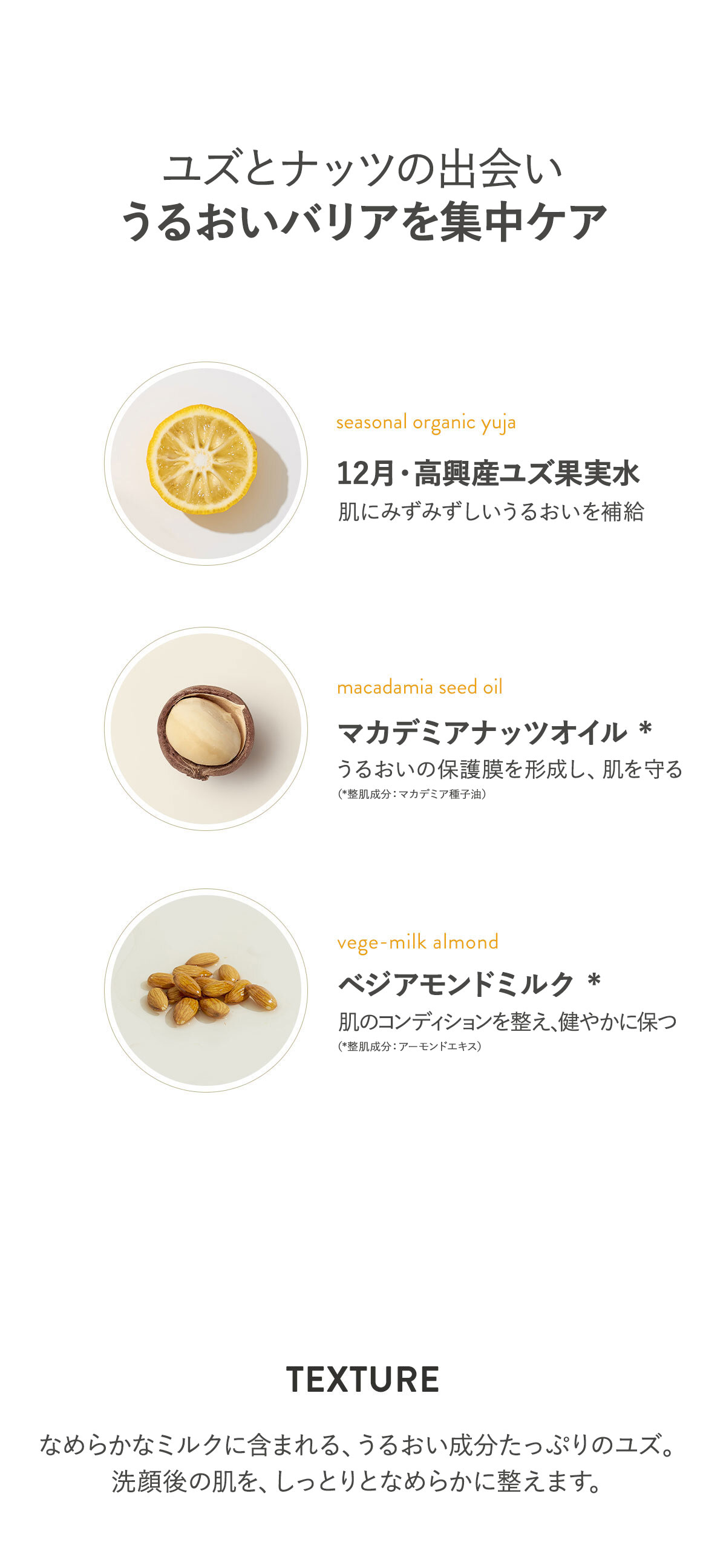 PM2.5の変化クレンズミー ソフトリー ミルククレンザーのみ使用で水洗顔した際PM2.5 85.26%除去
肌へ刺激なく皮脂と老廃物を除去するココナッツ由来の洗浄成分
ベタつきが少なく、さっぱりした水分感を持つマカデミア種子油
ぬるま湯で洗い流すだけでメイクはもちろん、微細な花粉やPM2.5まで綺麗に洗い流します。
スッキリした使用感をお届けします。
実施期間：2022.01.04-2022.01.05
対象：満20-60歳の成人23名
実施機関：㈱SKINMADE CLINICAL TRIALS CENTER